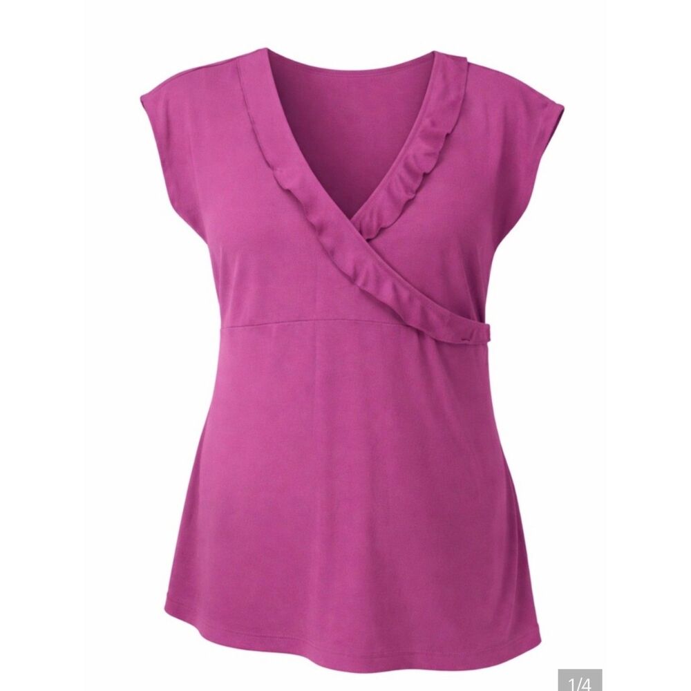 GAP Maternity cap sleeve ruffle V-neck pink top | sizxe XS